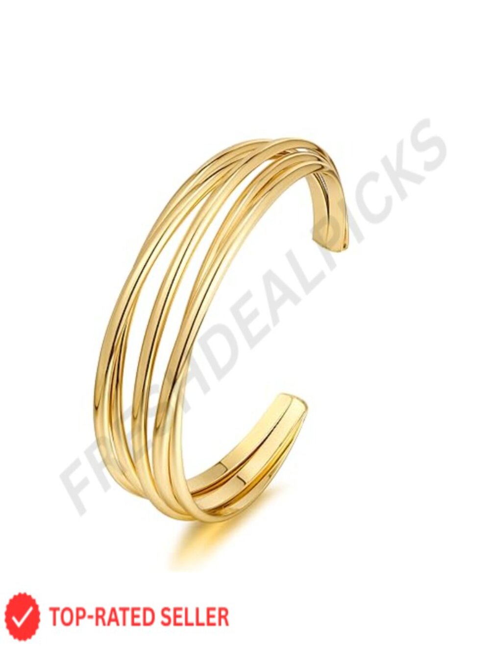 Gold Plated Cuff Bracelet Chunky Multi-layer Cross Wire Open Hollow Wide Cuff